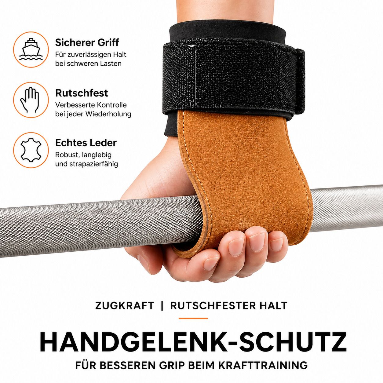 Gewichtheber Zughilfen mit Handgelenkband, rutschfest & mit Lederpolster für Fitness