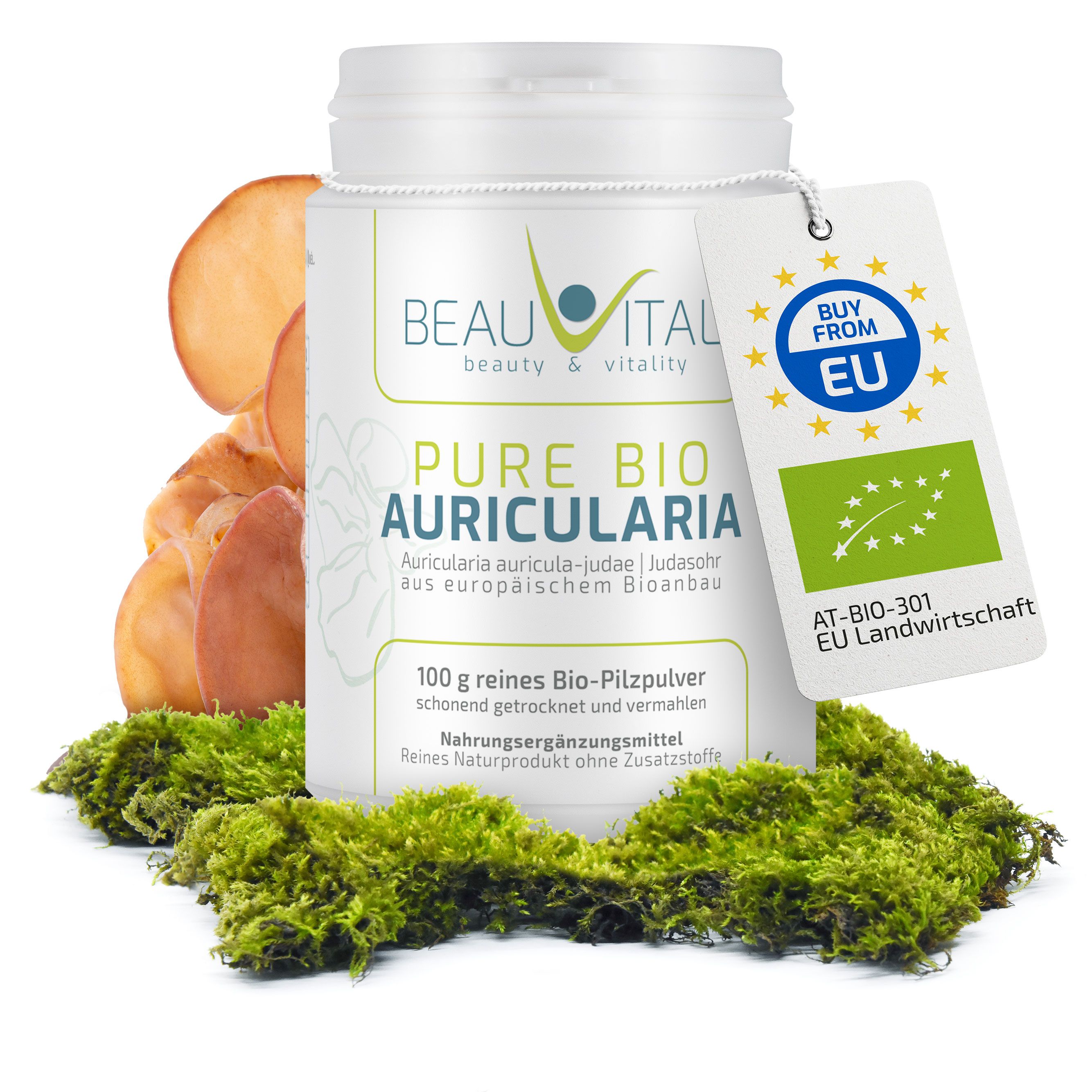 BEAUVITAL® Pure Bio Auricularia Pulver, Judasohr (Auricularia auricula-judae) aus EU-Anbau
