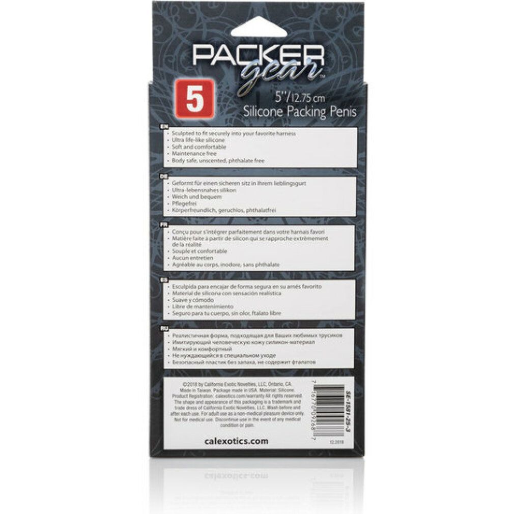 Rückseite der Verpackung mit Produktinformationen. Mehrsprachig.