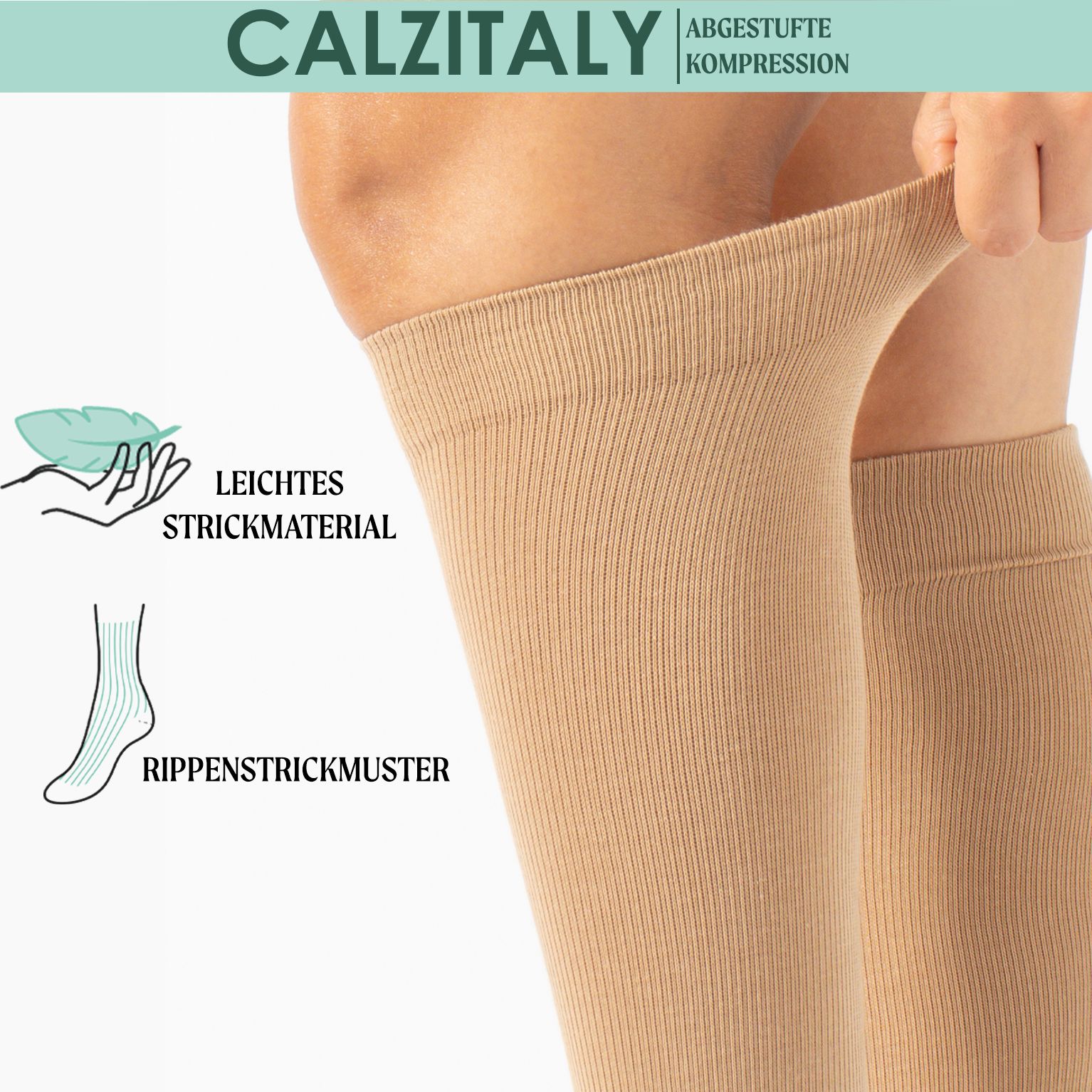 CALZITALY Unisex Kniestrümpfe aus Baumwolle Abgestufter Kompression 14-16 mm/Hg Made in Italy