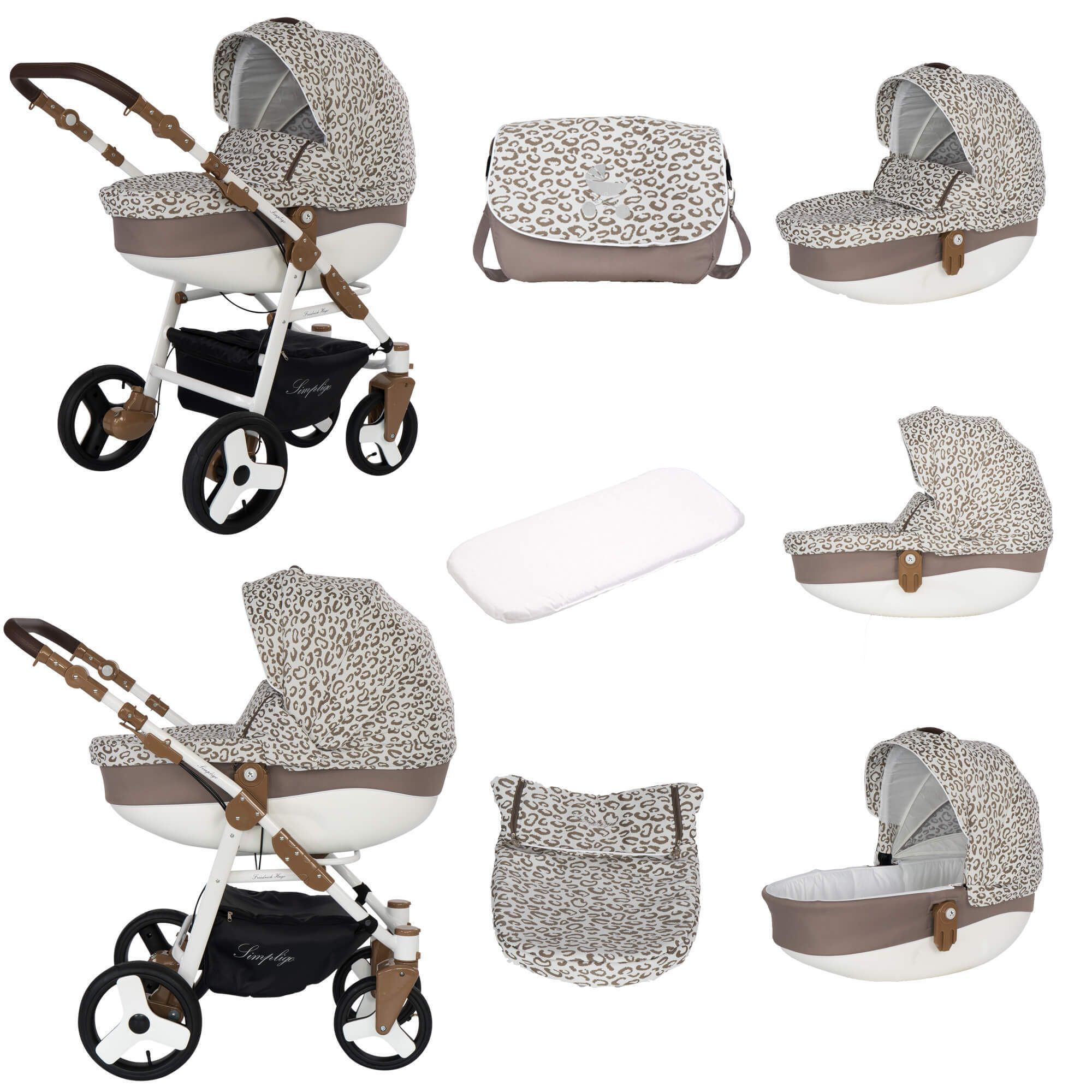 Friedrich Hugo Simpligo 4 in 1 Kinderwagen mit original Maxi Cosi, Leopard Beige (Stoff)