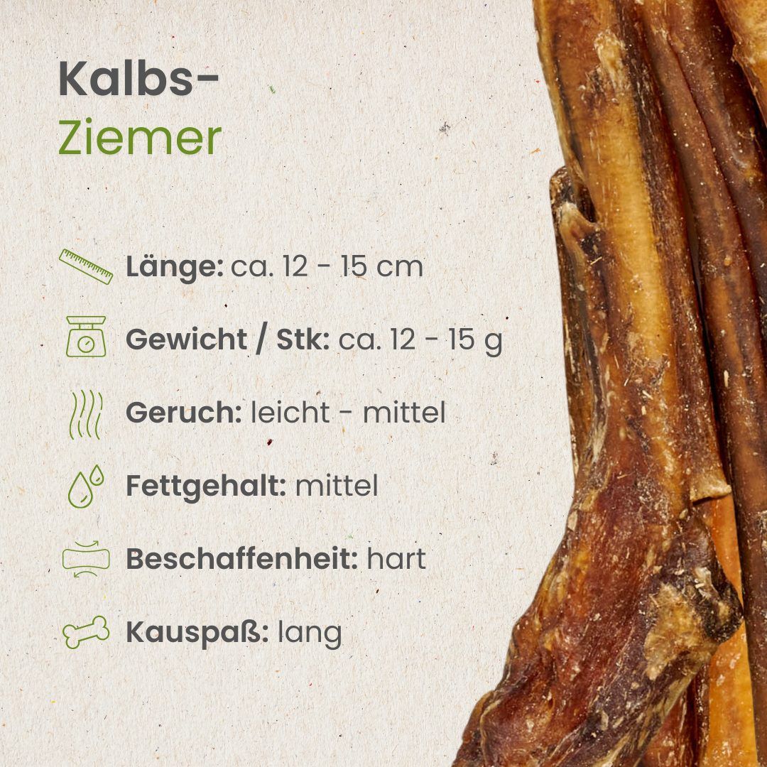 Ein Kalbsziemer, ca. 12-15 cm lang, hart.