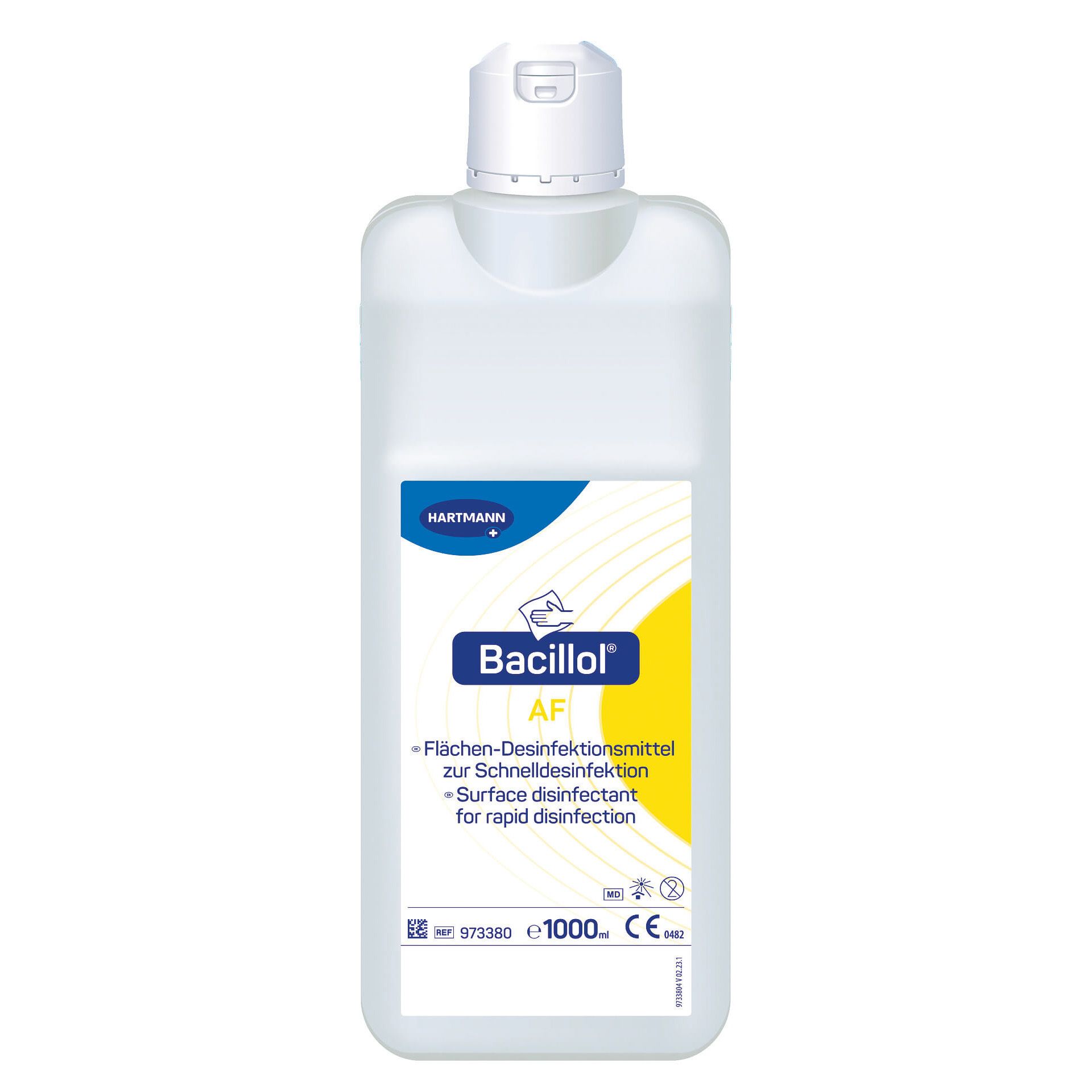 HARTMANN Bacillol AF Flächendesinfektionsmittel in weißer Kunststoffflasche mit blauem Etikett und weißem Verschluss.