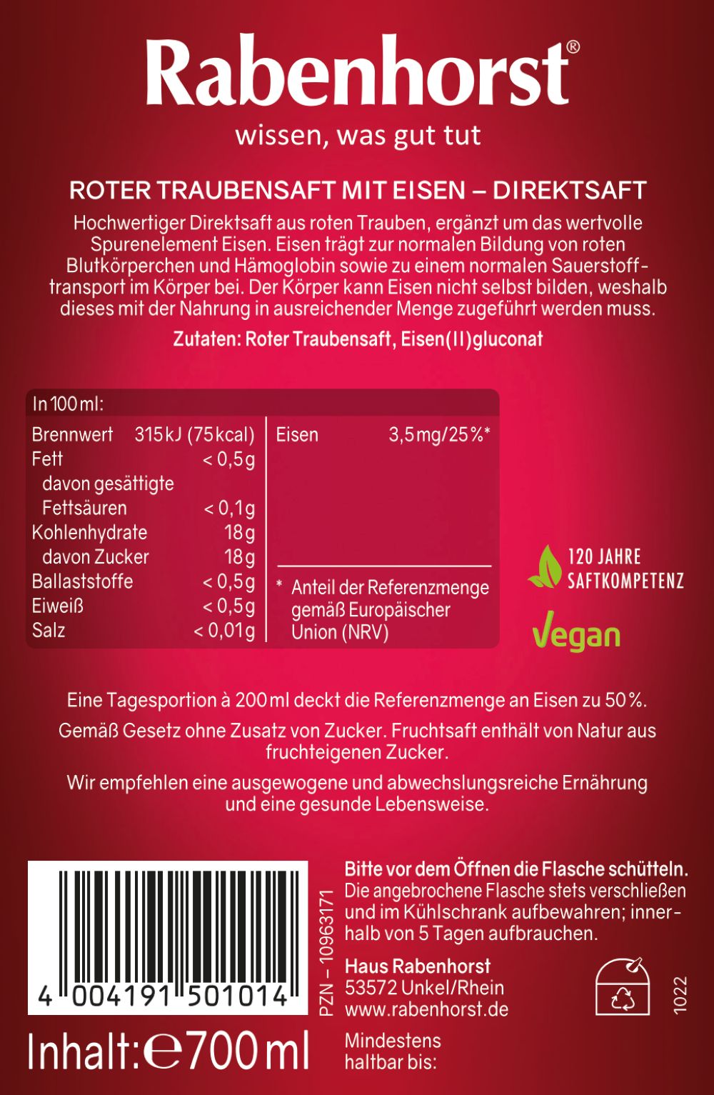 Rabenhorst Roter Rabenhorster 6x700 ml Saft