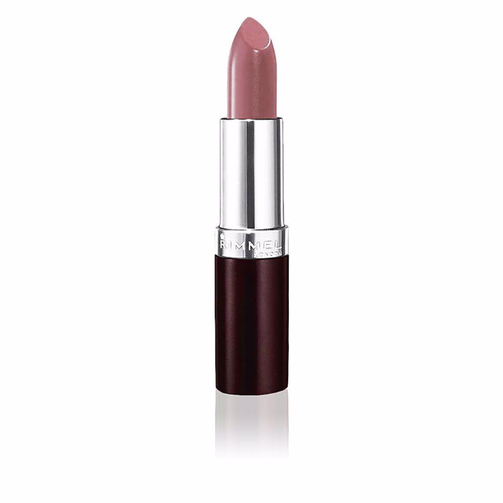 Lippenstift mit silbernem Mittelteil und braunem Boden. Der Lippenstift ist hellrosa.