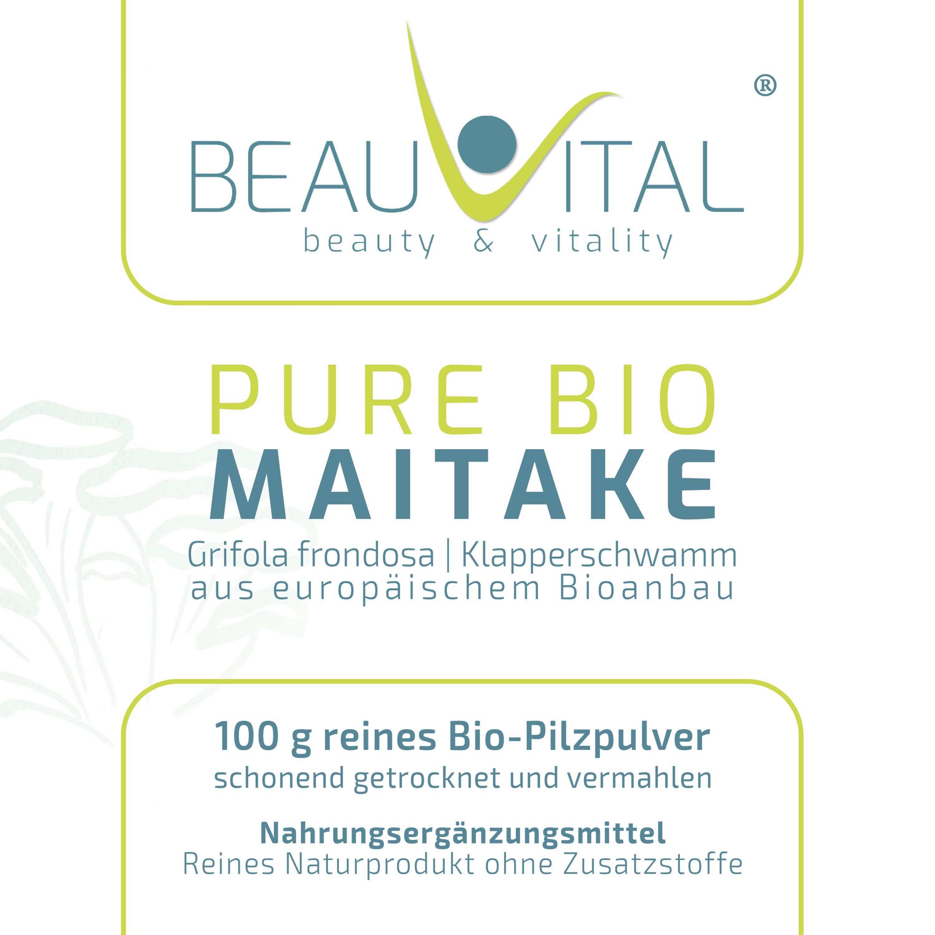 BEAUVITAL® Pure Bio Maitake Pulver, Klapperschwamm (Grifola frondosa) aus EU-Anbau