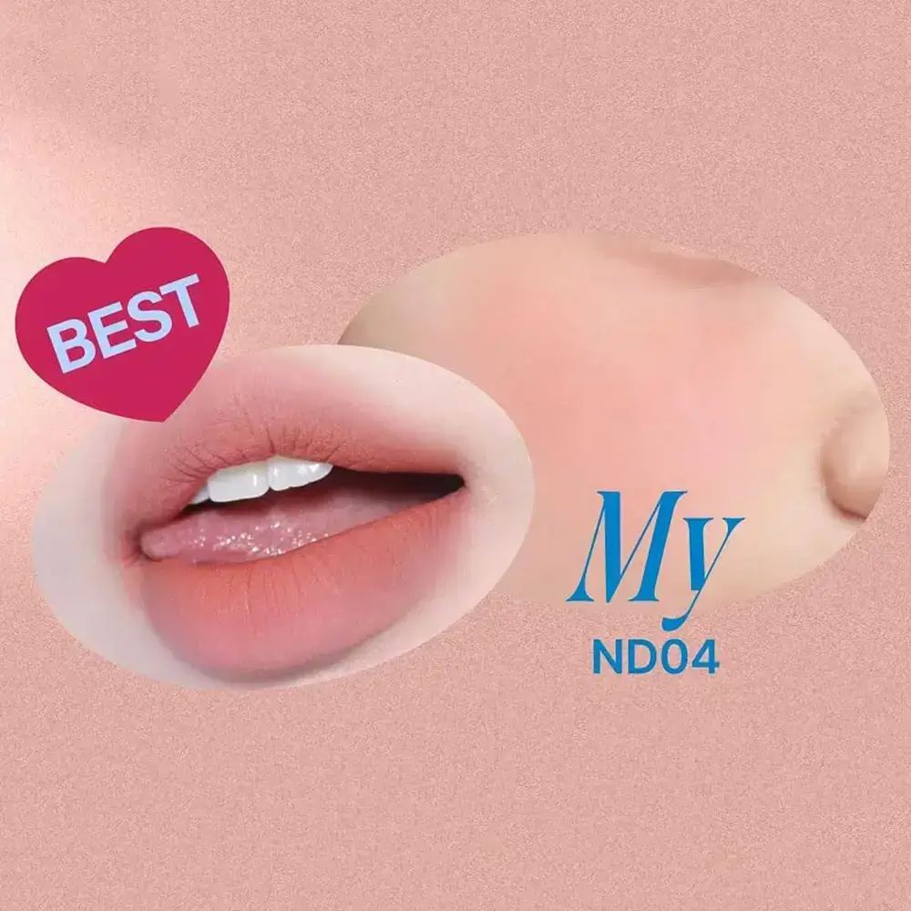 Lippen- und Wangen-Pudding-Pot ND04 My. Rosa Lippen, Herz mit "BEST". Rosa Hintergrund.