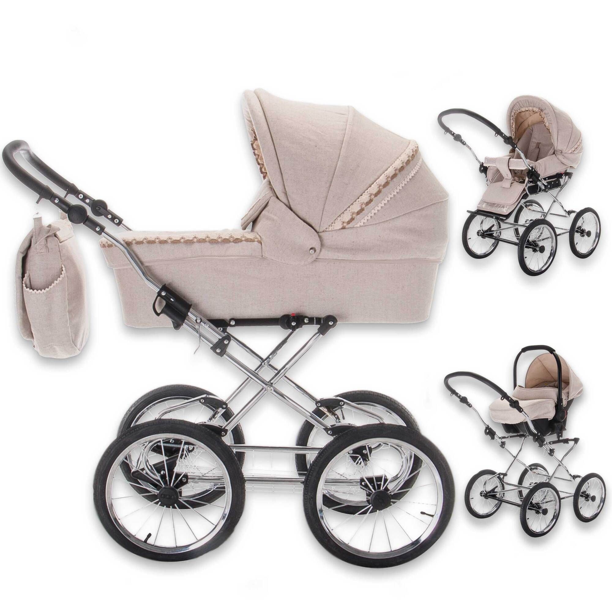 Friedrich Hugo Natureline Uni 3 in 1 Kinderwagen Komplettset, Hugo Silver