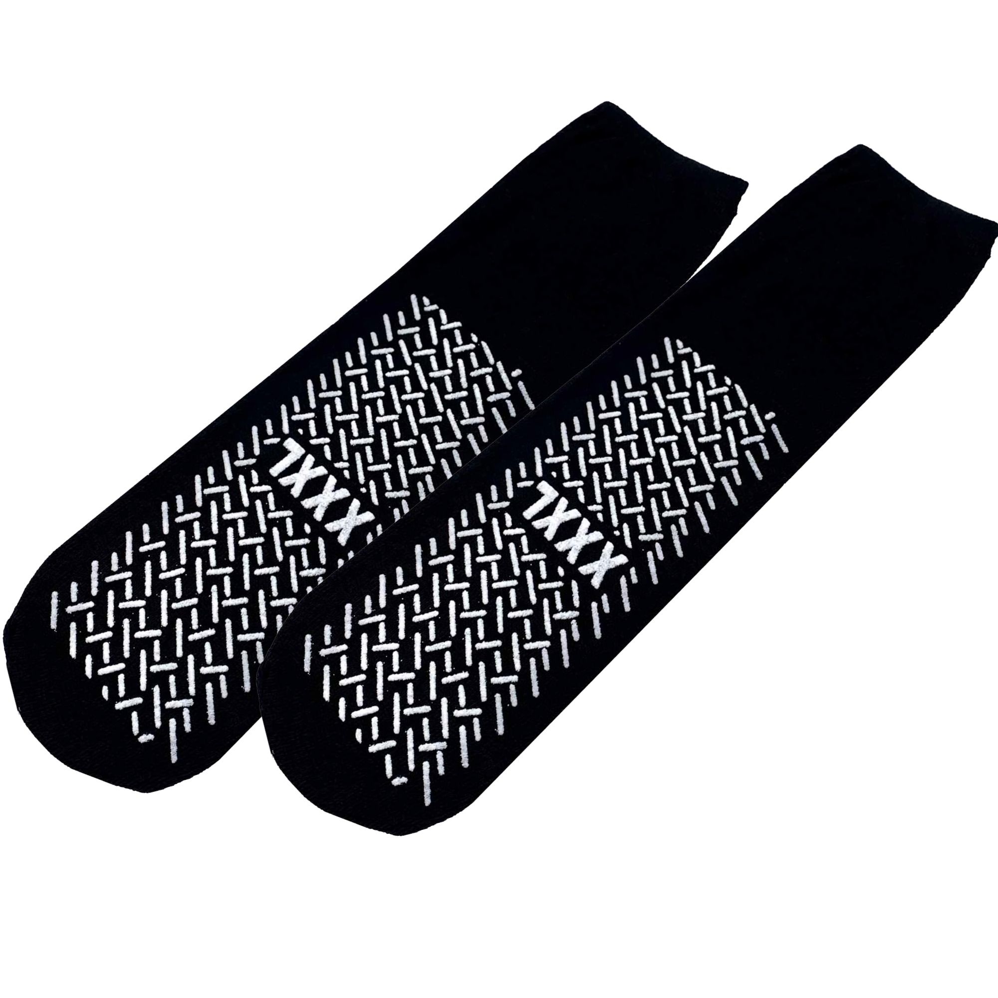 Schwarze Anti-Rutsch-Socken mit beidseitiger Beschichtung und XXL-Größenangabe.