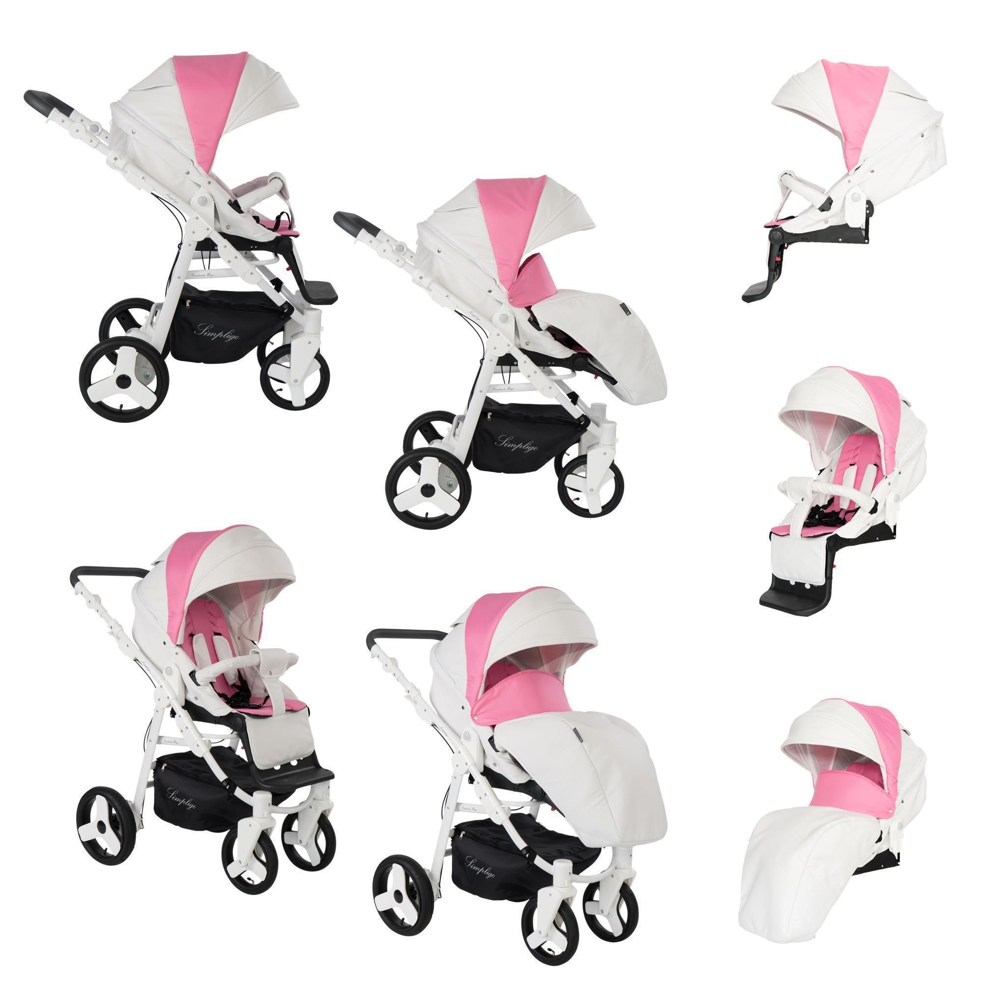 Friedrich Hugo Simpligo 3 in 1 Kinderwagen Set Luftreifen, Pink (Kunstleder)