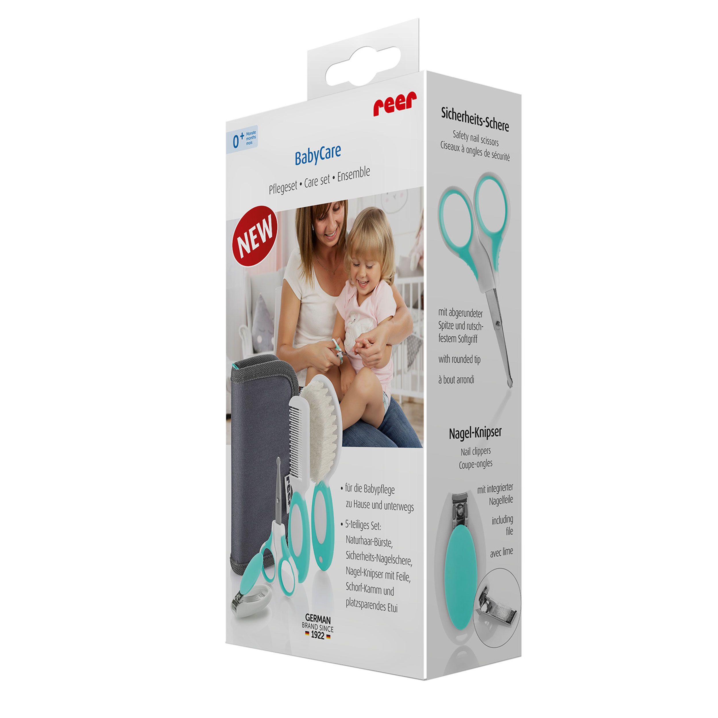 reer BabyCare Pflegeset, 5-tlg., Nagelschere, Nagelknipser, Bürste, Kamm