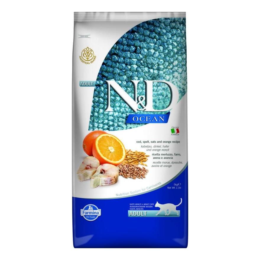 Trockenfutter Farmina N&D Ocean - Kabeljau, Dinkel, Hafer & Orange - Katze Adult