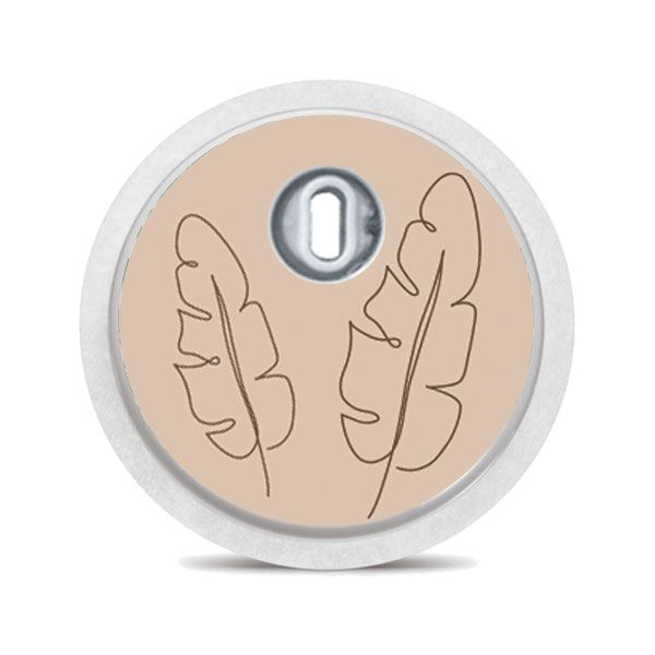 Runder Aufkleber mit Blattmuster. Beiger Hintergrund, zwei braune Blätter. Für FreeStyle Libre 3.