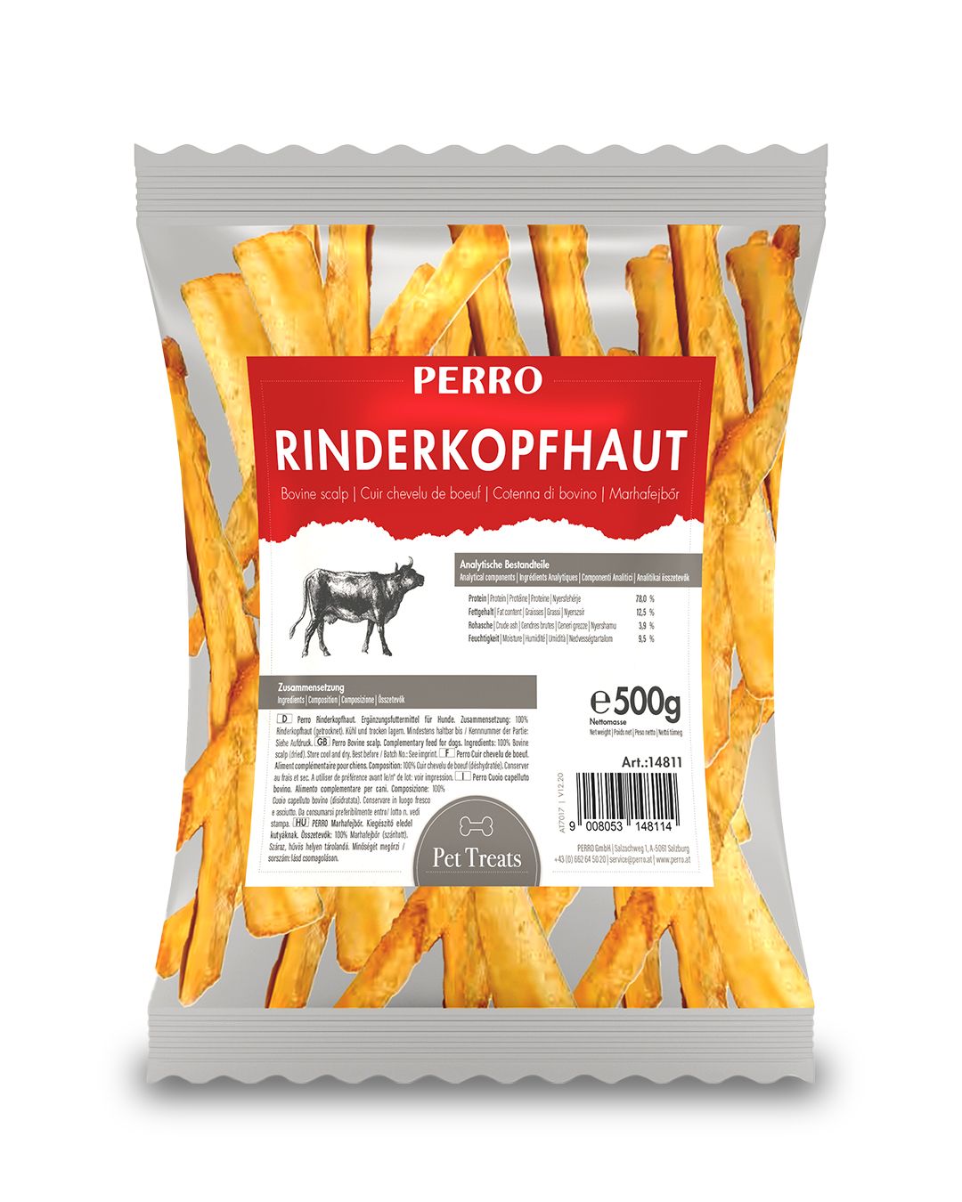 PERRO Rinderkopfhaut geschnitten - natürlicher Kauartikel für Hunde