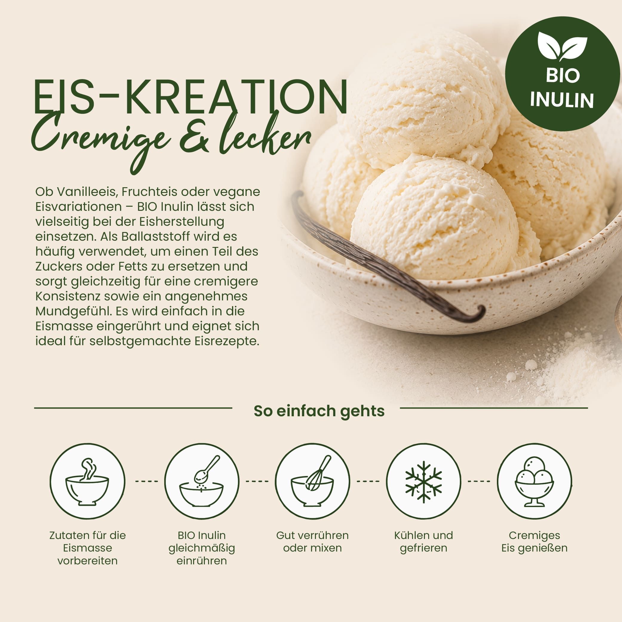 Eis-Kreation mit Bio Inulin: Cremige & leckere Eiskreationen.