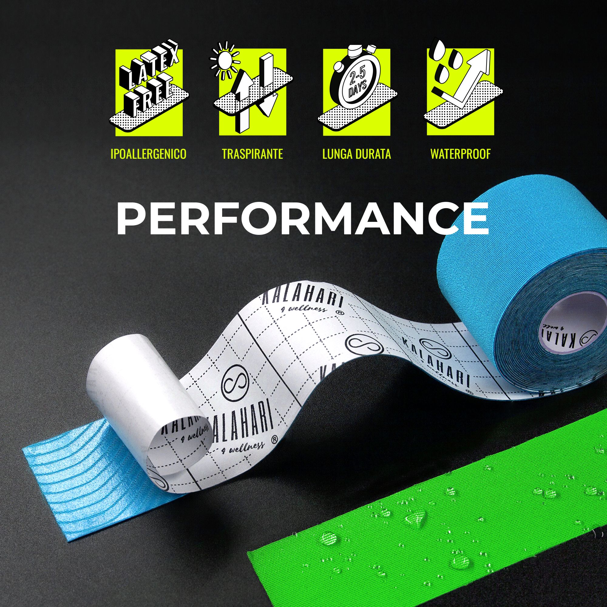 Kinesio-Tape: hypoallergen, atmungsaktiv, langlebig, wasserfest.