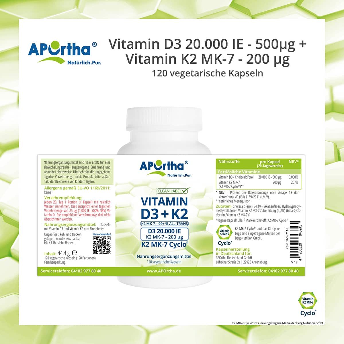 APOrtha® Vitamin D3 20.000 IE + Vitamin K2 MK-7 Cyclo® 200 µg