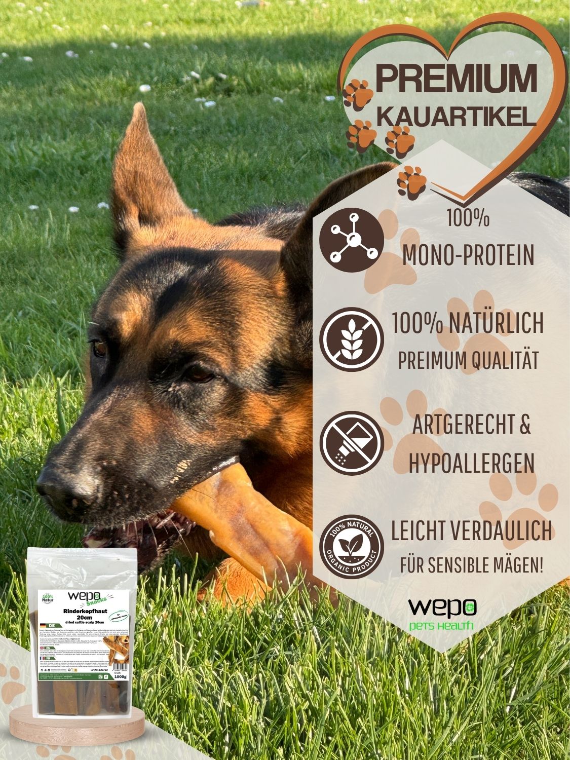 WEPO Rinderkopfhaut 20cm - Hunde Leckerlis