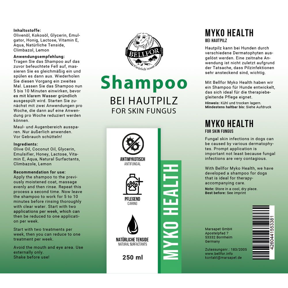 Bellfor Hundeshampoo Myko-Health - für Hunde mit Hautpilz 250 ml Shampoo