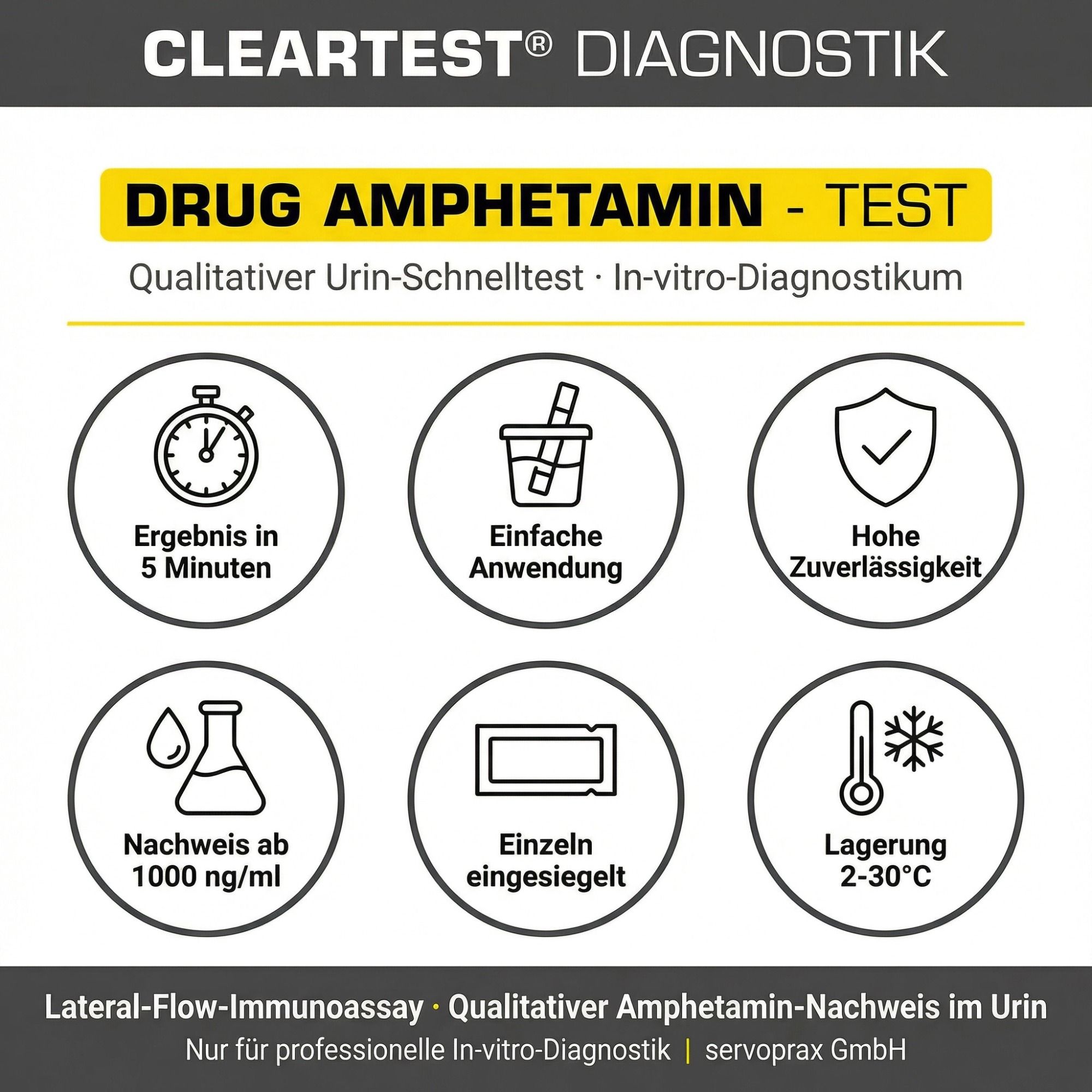 Cleartest Amphetamin Urin Schnelltest AMP Drogenteststreifen qualitativ