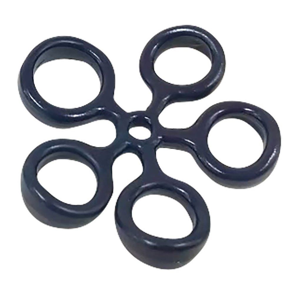 Ein dunkelblauer Fingertrainer, sternförmig mit fünf Ringen, aus flexiblem Material.