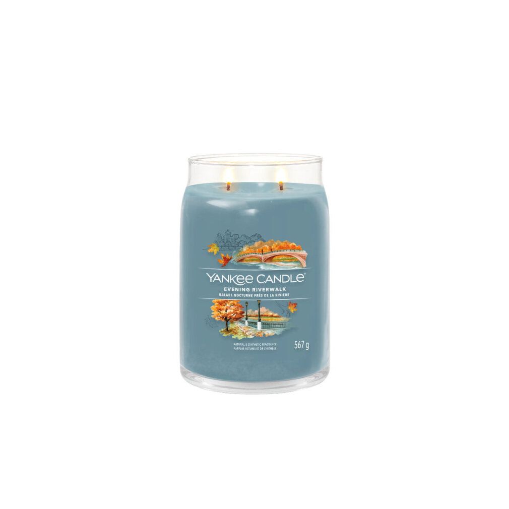 Kerze im Glas. Aufschrift: Yankee Candle Evening Riverwalk. 567g.