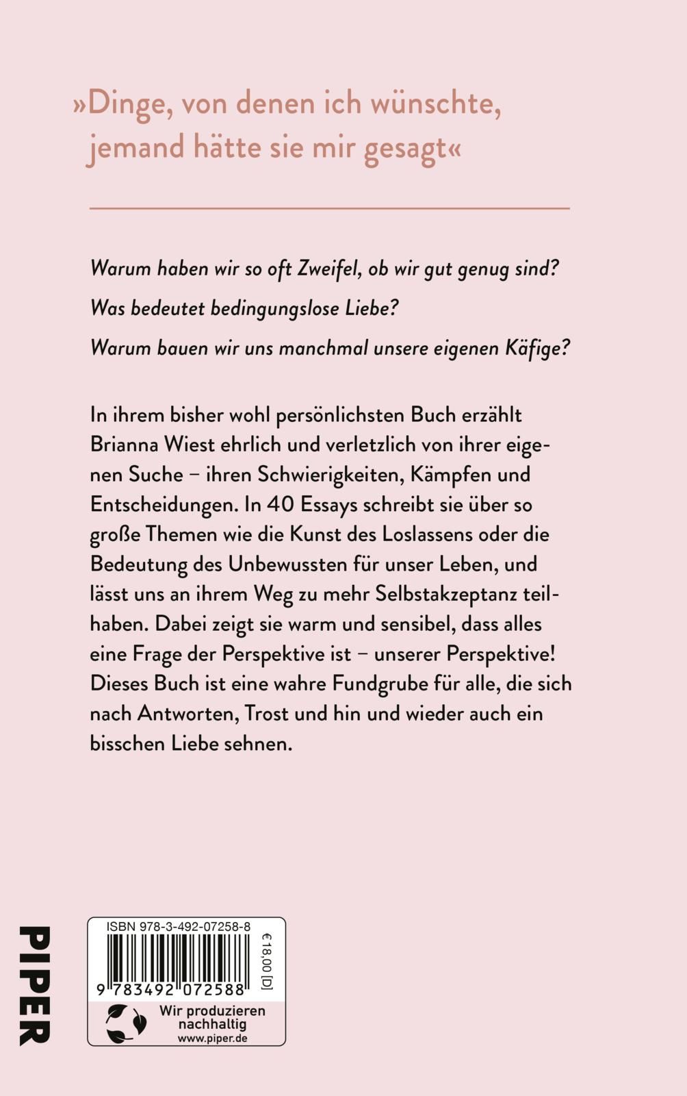 Buchrückseite mit Text. Titel: "The Truth About Everything". Verlag: Piper. ISBN-Code und Preis.