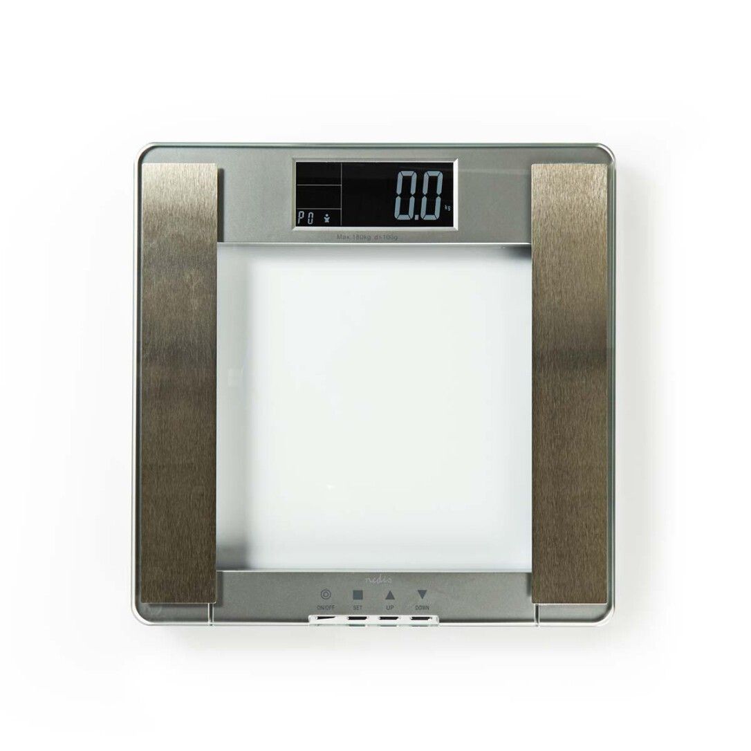 Nedis Personenwaage / Digital / Silber / Gehärtetes Glas / Max. Wiegekapazität: 180 kg