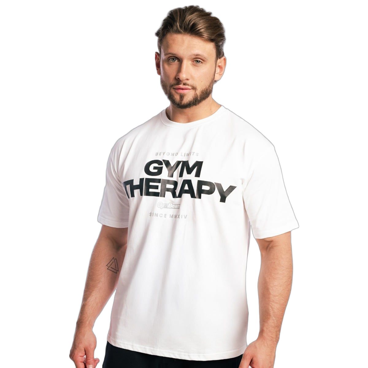 GymBeam T-Shirt Herren Oversized Kurzarm aus Baumwolle in Weiß 1 St