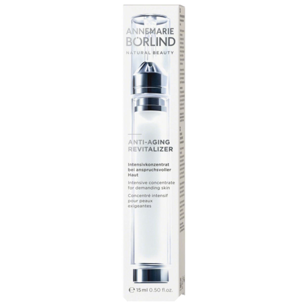 Produktverpackung mit Serumflasche. Beschriftung: ANTI-AGING REVITALIZER. Marke: ANNEMARIE BÖRLIND.