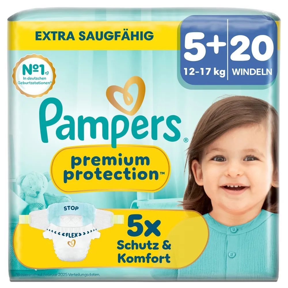 Pampers Premium Protection Gr.5+ Junior Plus 12-17kg Windeln Singlepack 20 St