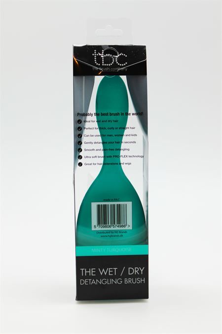 Rückseite der TBC Wet & Dry Haarbürste in Mintgrün-Türkis in Verpackung.