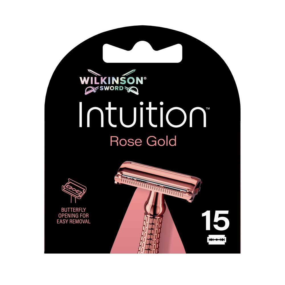 Verpackung für Wilkinson Sword Intuition Rose Gold Rasierer mit 15 Klingen.