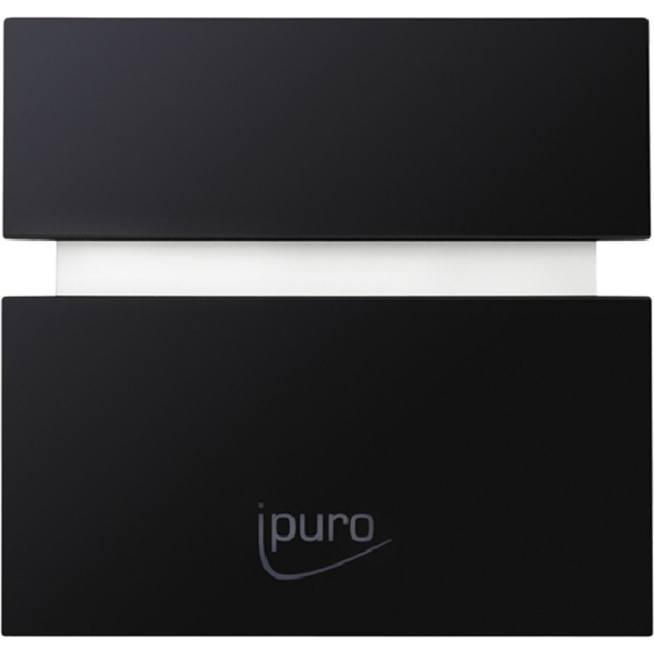 Schwarzer Diffusor mit weißem Einsatz. Unten das Logo 'ipuro'.