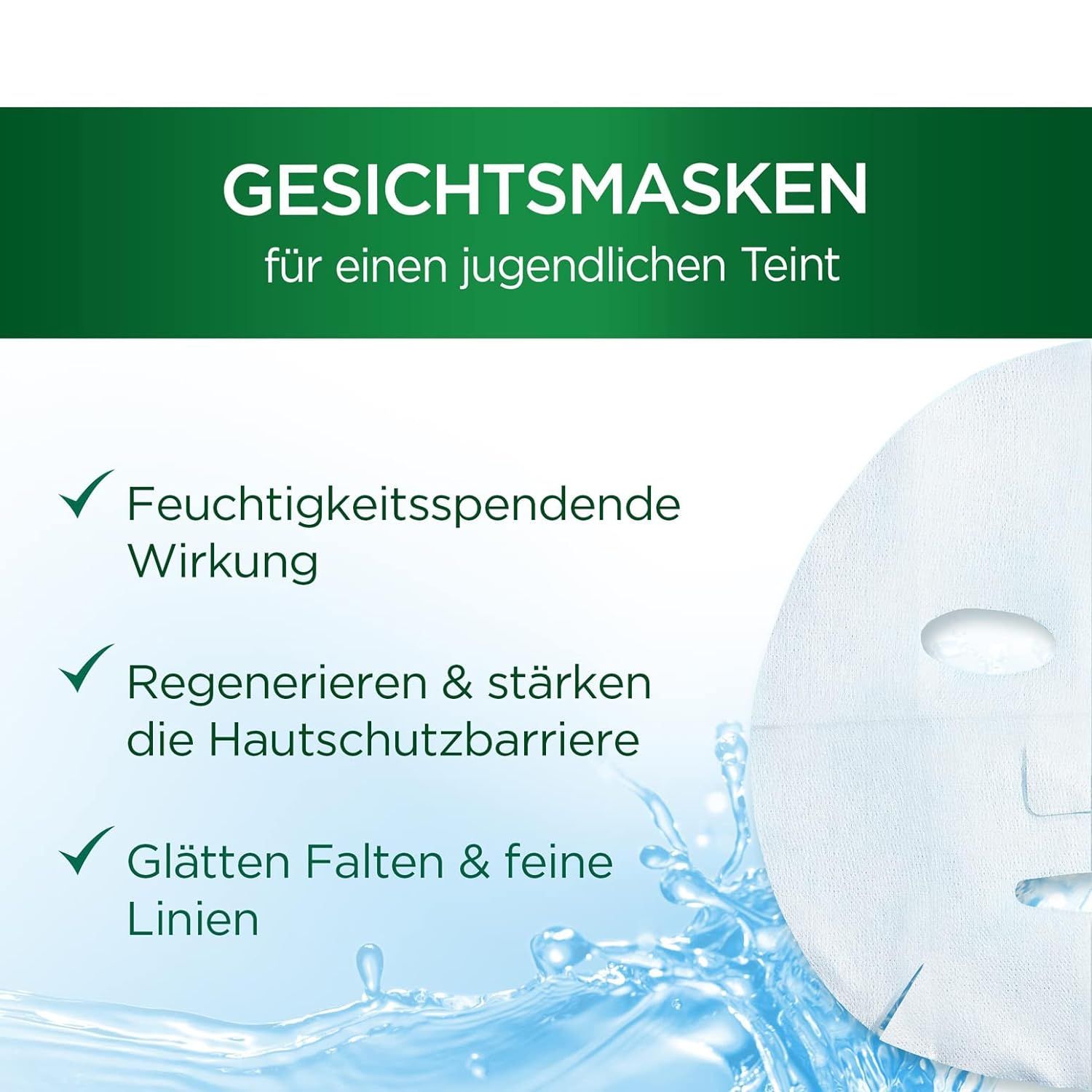 Garnier Feuchtigkeitsspendende Tuchmasken für trockene Haut, Mit Hyaluronsäure und Granatapfel