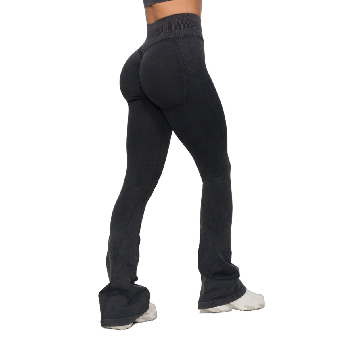 Pantaloni donna seamless flare Fierce a vita alta senza tasche grigio scuro
