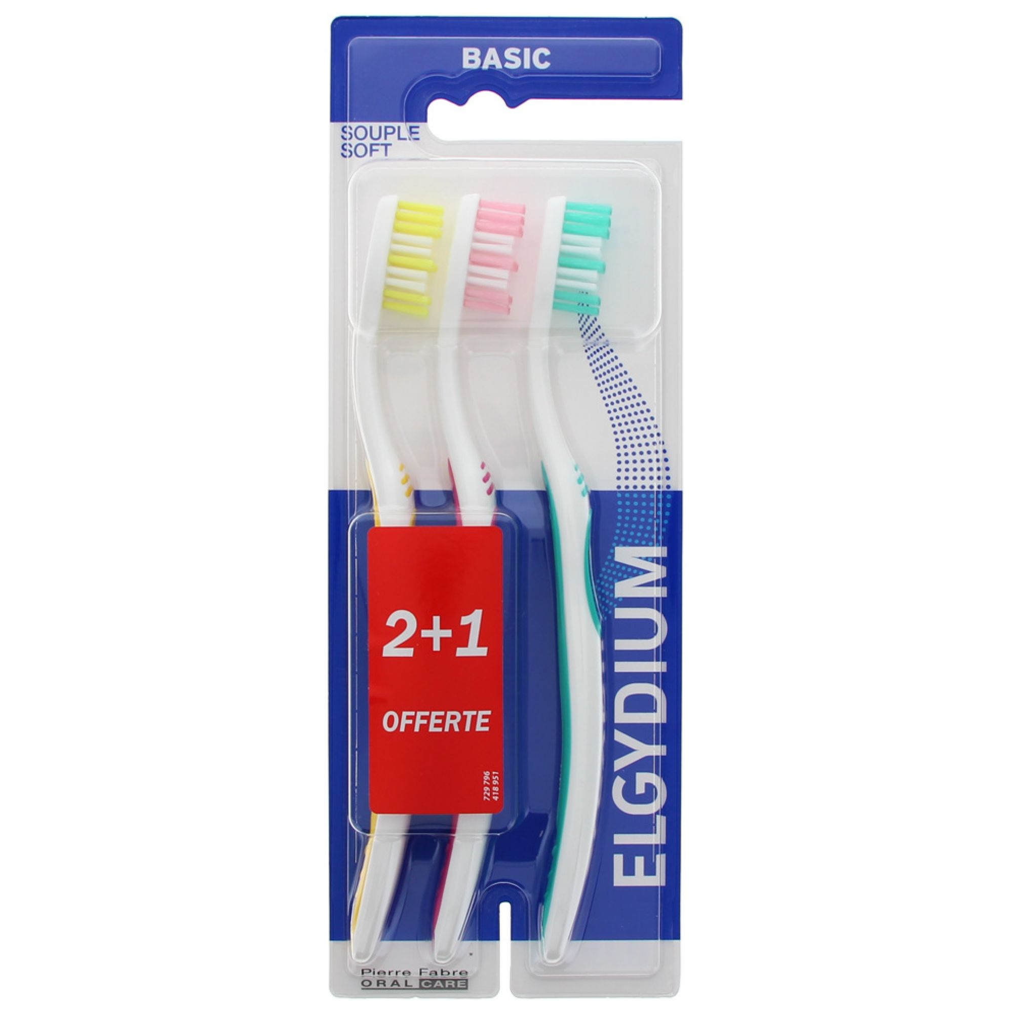 Elgydium Basic Soft Zahnbürsten-Paket 2 + 1 Angebote 9x2x25 cm