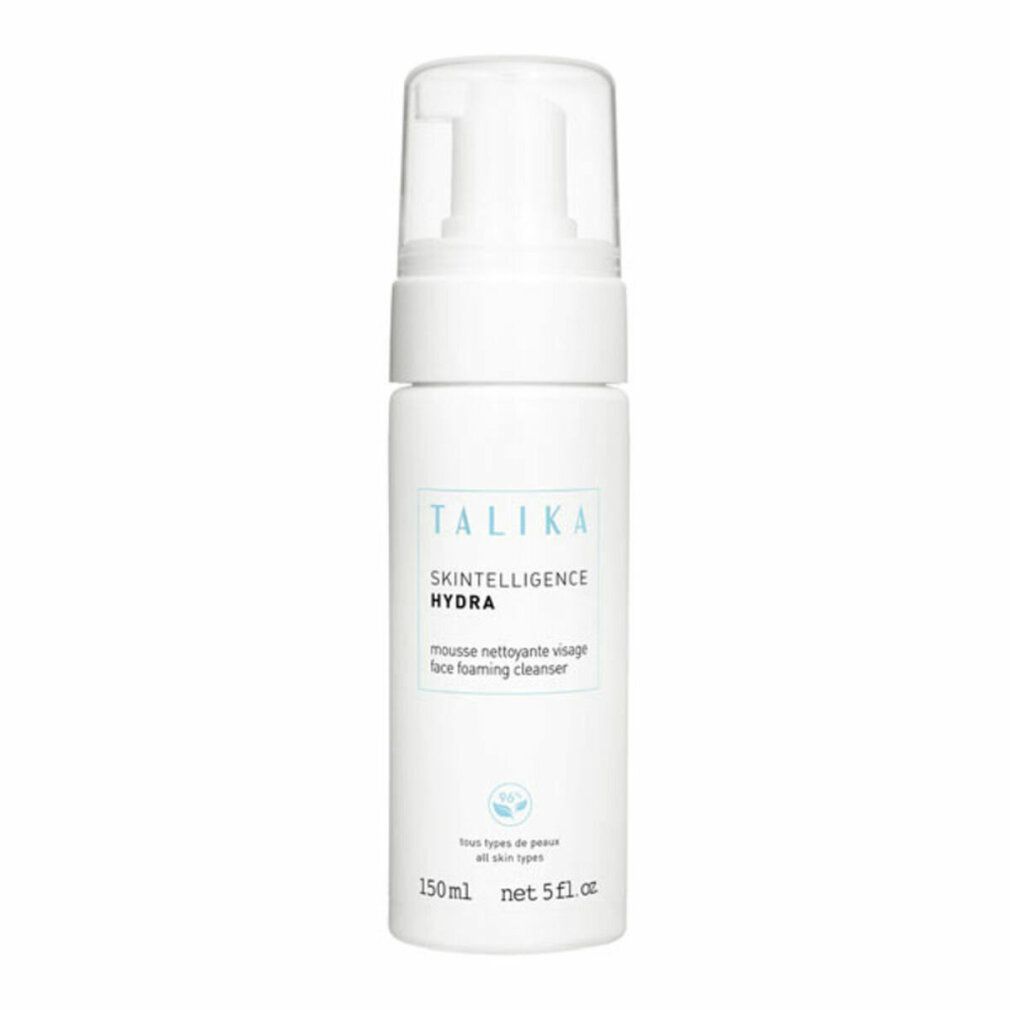 Weißer Spender mit Pumpe. Aufschrift: TALIKA, SKINTELLIGENCE HYDRA, mousse nettoyante visage, face foaming cleanser. 150ml, net 5 fl oz.
