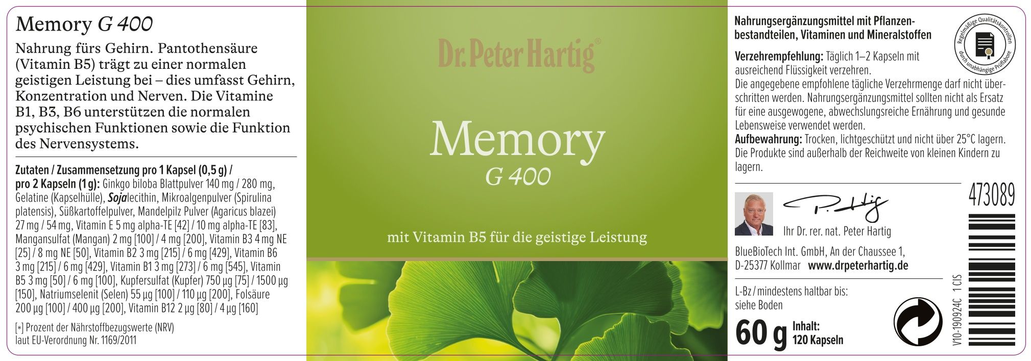 Mann am Tisch, Produkt und Flasche. Auf dem Tisch: Produktbox mit "Dr. Peter Hartig". Im Hintergrund: TV-Bildschirm.
