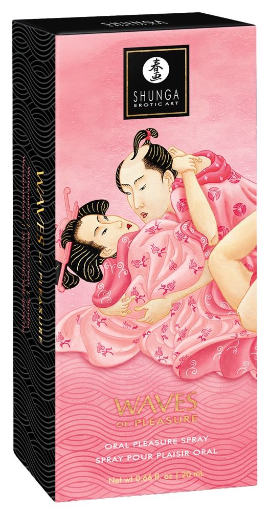 Shunga Erotic Art Waves of Pleasure Oral Pleasure Spray Verpackung mit Wassermelonen-Motiv.
