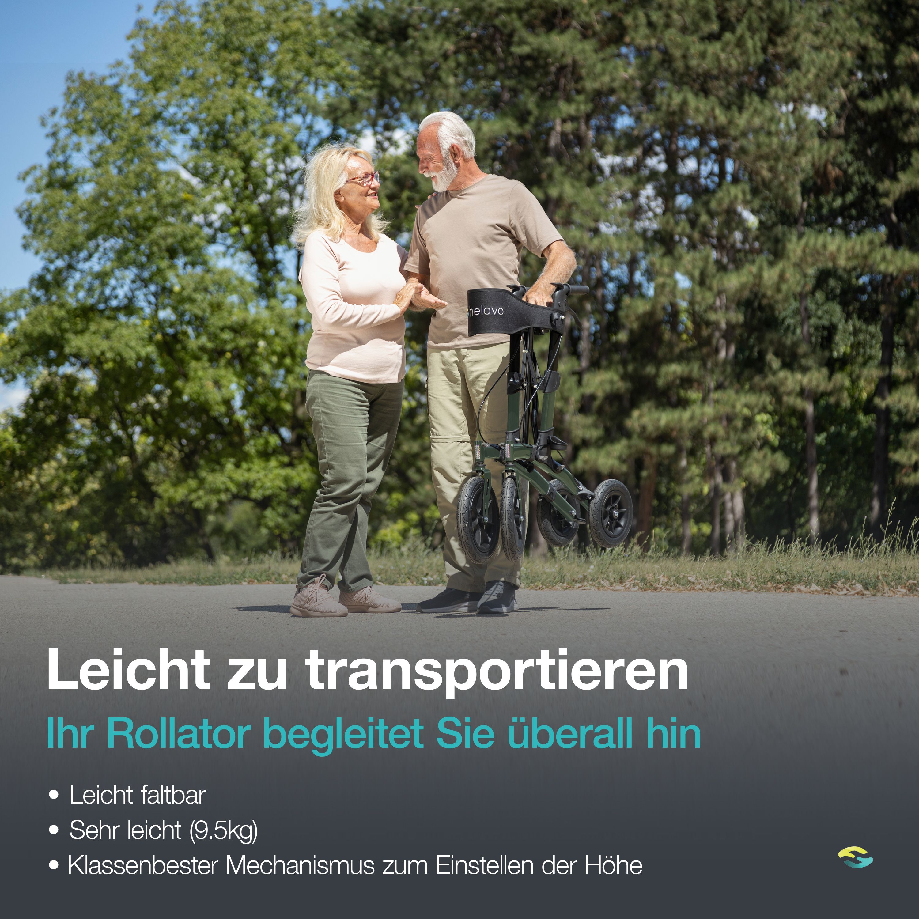 Helavo Outdoor Rollator mit Luftbereifung faltbar mit Sitz und Rueckenlehne