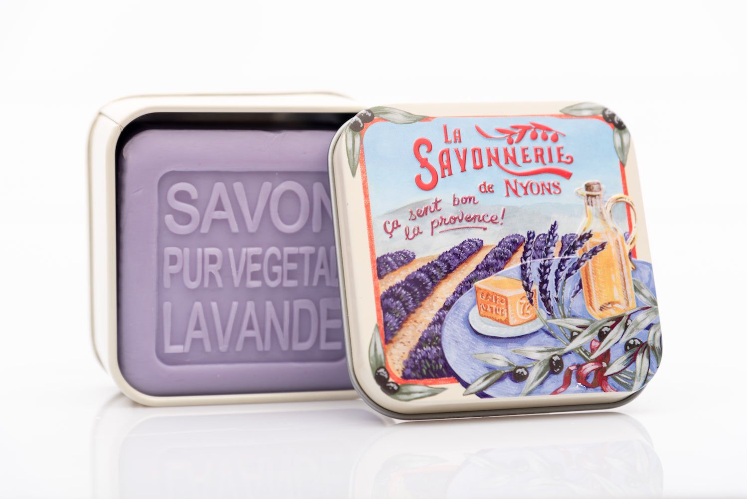 La Savonnerie de Nyons - Metallbox mit Seife 'Champ Lavande' 155 g