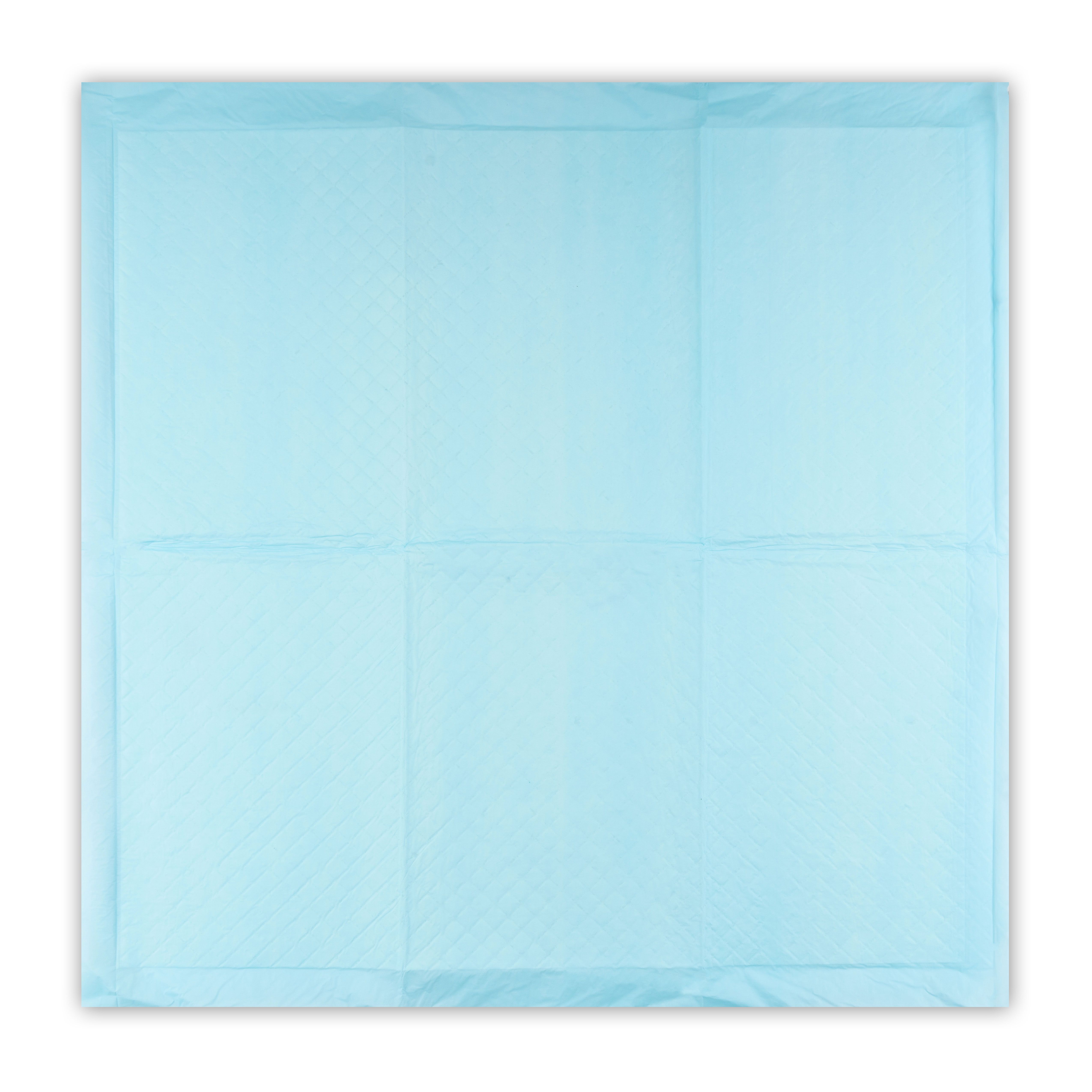 Blaue Inkontinenz Unterlage mit quadratischem Muster. Rechteckige Form, blaue Ränder.