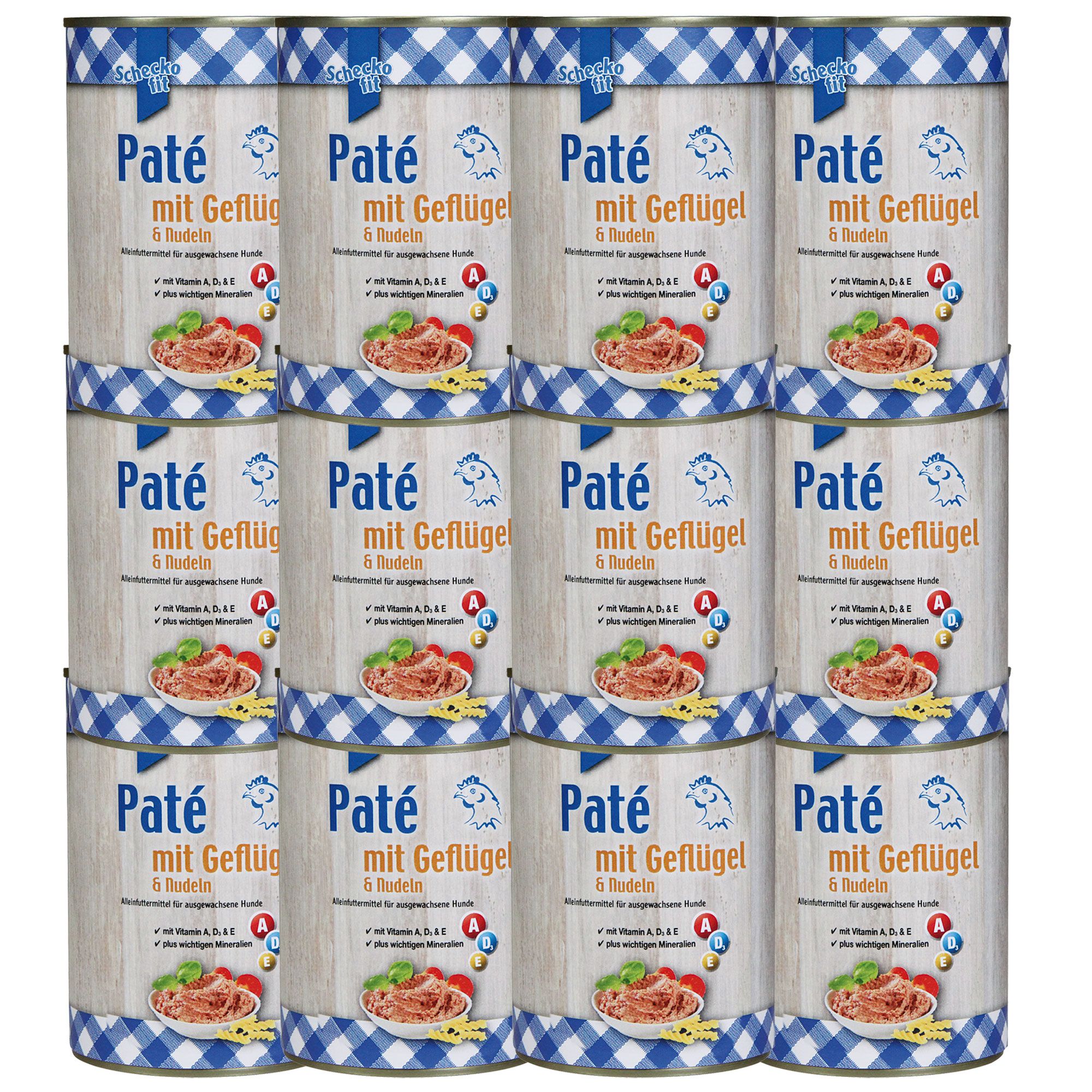 Schecker Nassfutter - cremiges Paté mit Geflügel für Hunde leckeren Zutaten 12x400 g Futter