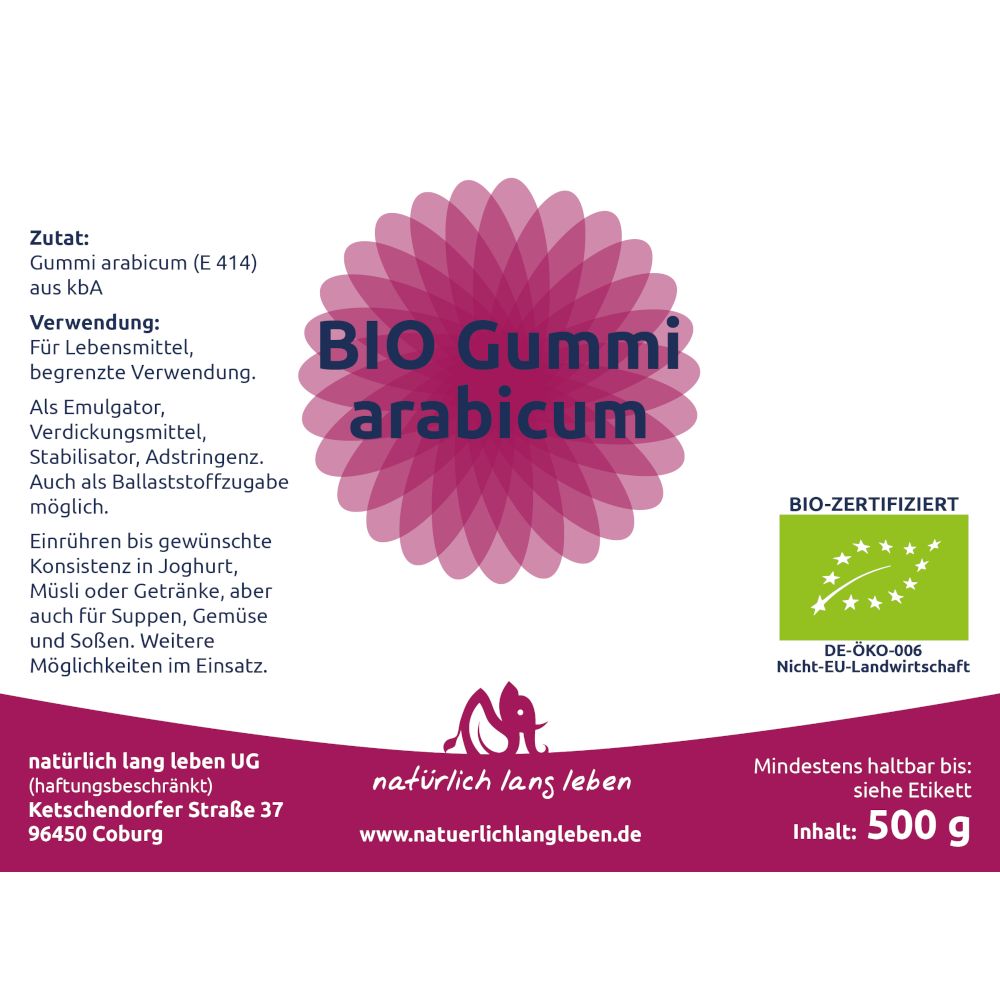 natürlich lang leben BIO Gummi arabicum 500 g Pulver