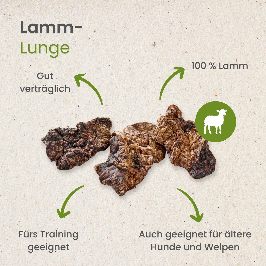 Getrocknete Lamm-Lunge für Hunde, 100% Lamm.