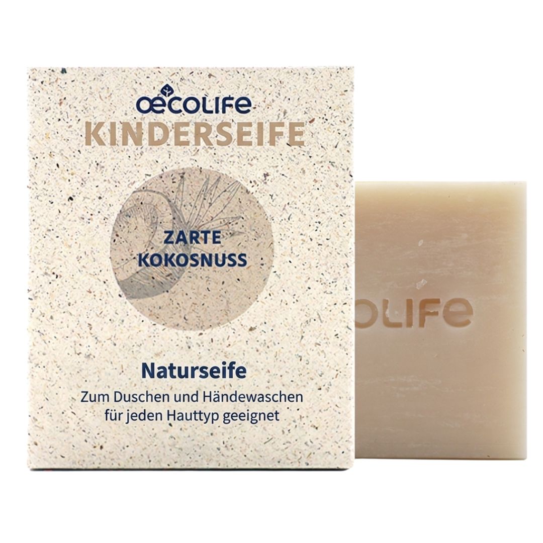 Oecolife Kinderseife Naturseife Zarte Kokosnuss, für jeden Hauttyp geeignet.
