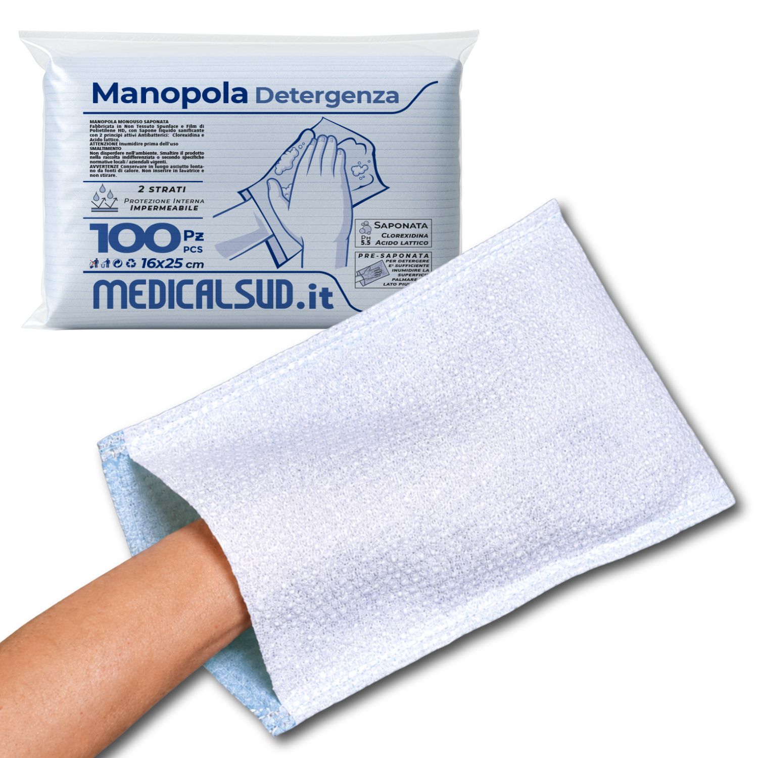 Medical Sud Manopole Saponate monouso Presaponate per Detersione di Pazienti