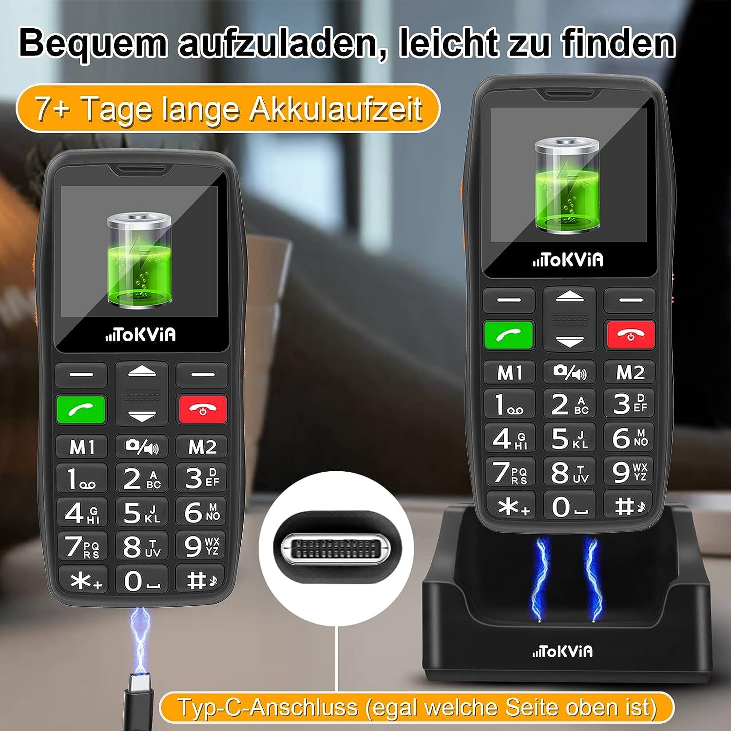 Tokvia Seniorenhandy T102 | Klassiches Handy mit großen Tasten Flachhandy