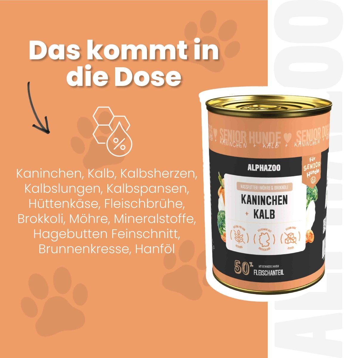 alphazoo Kaninchen + Kalb Nassfutter für Senior Hunde
